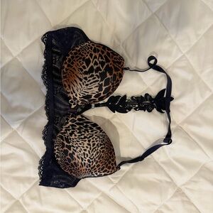 Leopard Print Lace Trim Bra